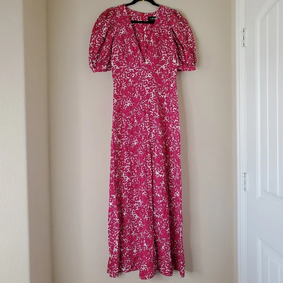 J. Crew Collection Puff Sleeve V Neck Maxi Dress Drapey Floral Pink Sz 8 Easter - Picture 2 of 15